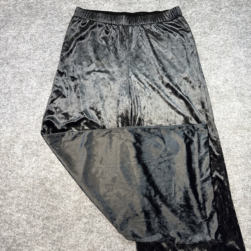 Karen Kane wide leg velour pants women's large black stretch velvet boho pockets